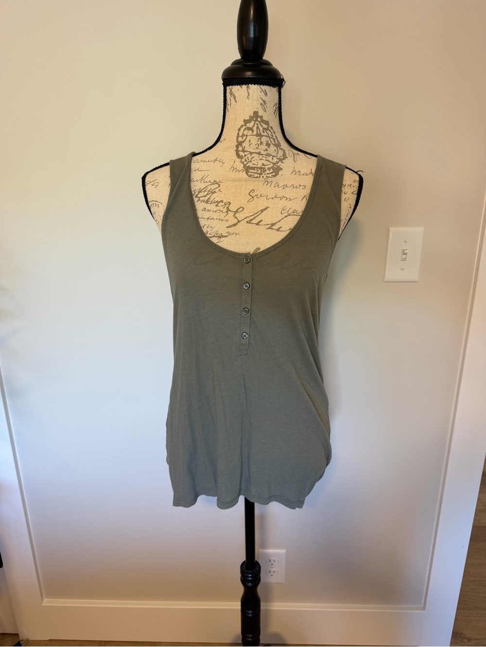 Express Olive Scoop Neck Tank with Front Buttons